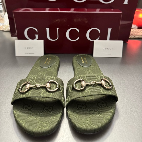 Gucci Shoes - Gucci Women's Olive Green Horsebit Mules